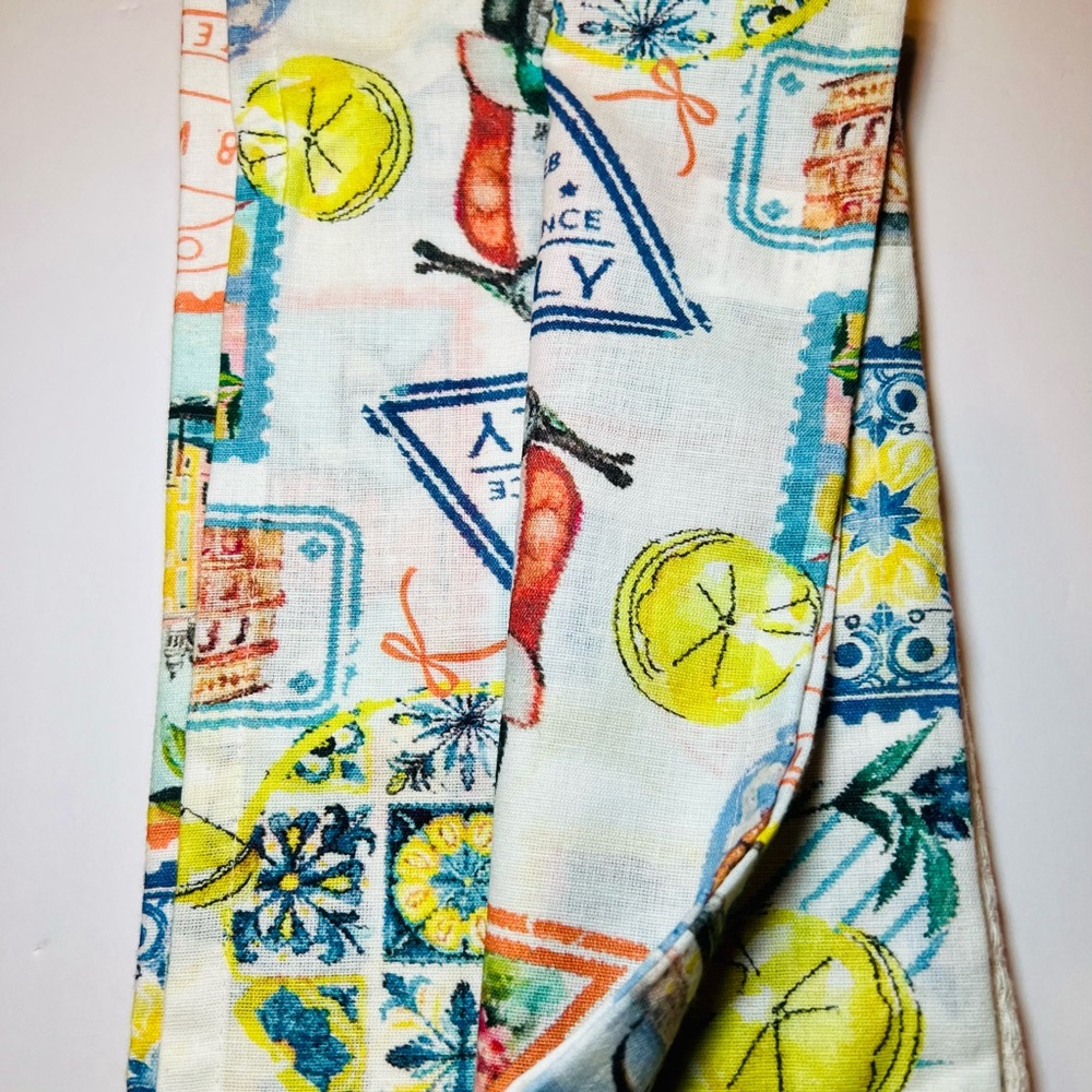 2 Italian Theme Kitchen Tea Towels Lemons Amalfi Coast Landmarks Food Postmarks - Picture 10 of 12